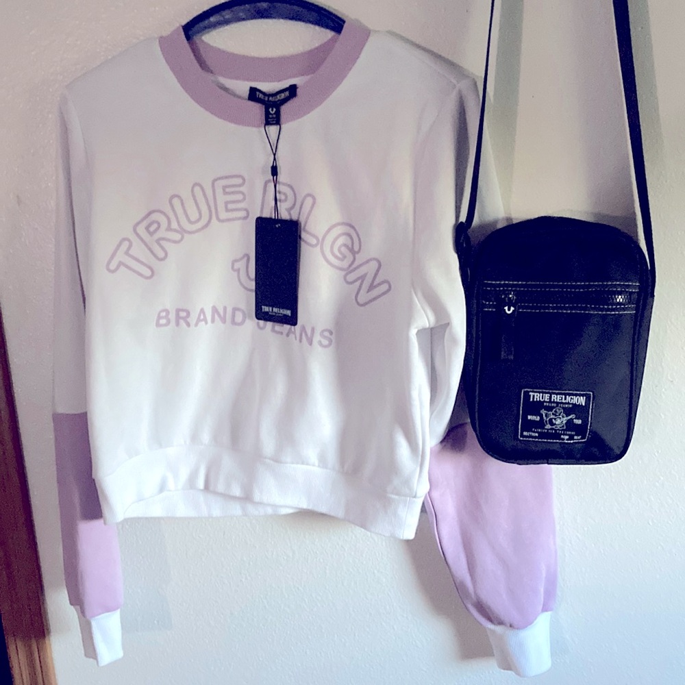 True religion sweater and side pack